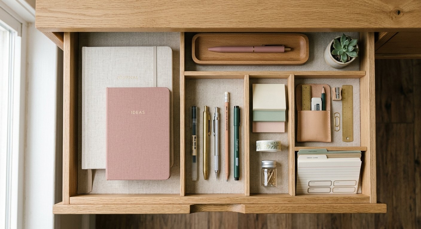 A perfectly organized desk drawer
